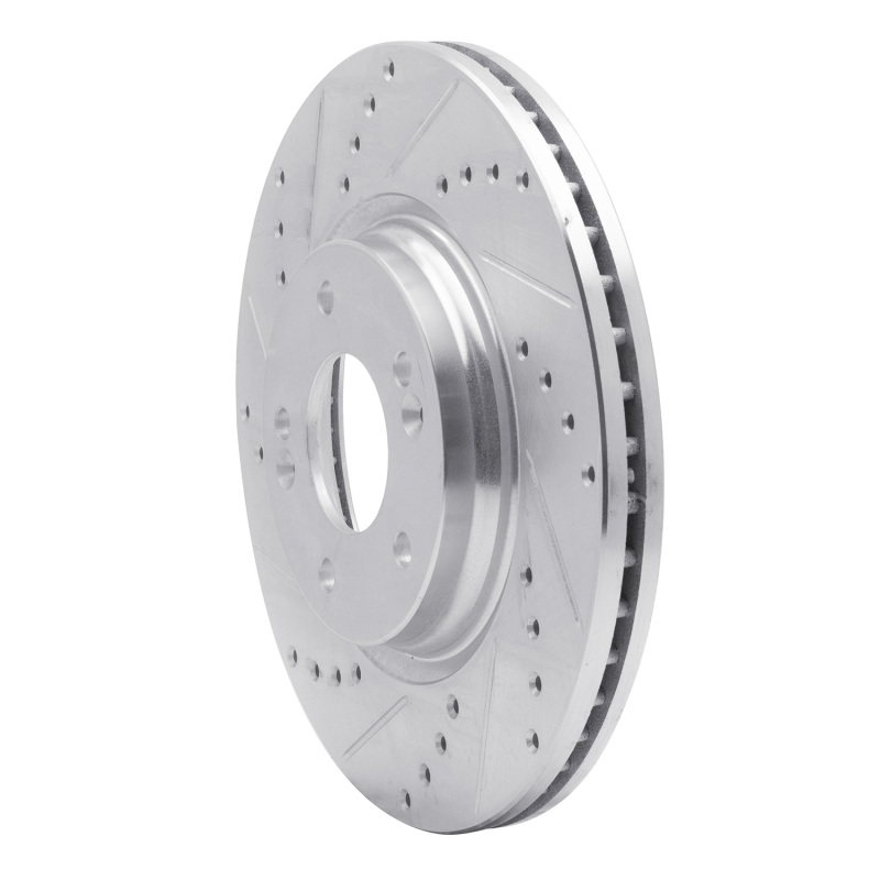 Hyundai Kona EV Brake Rotor (1) - Front Left - R1 Concepts - Drilled & Slotted - Silver - `15-`25